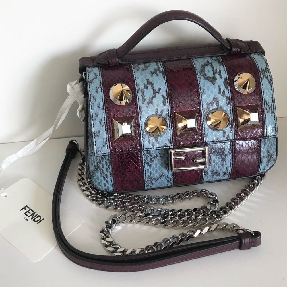 Fendi burgundy Python double baguette crossbody